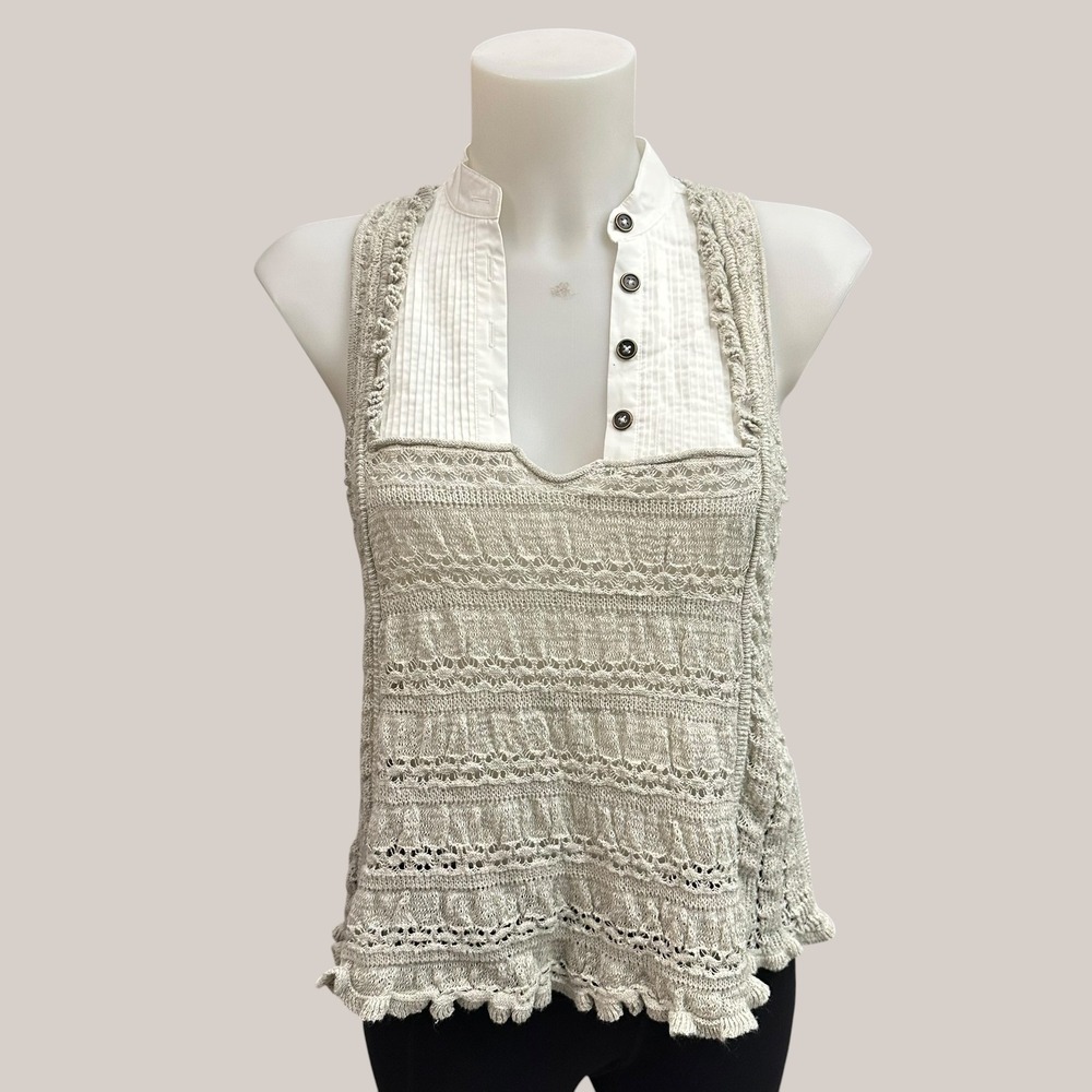 Anthropologie Open-Stitch Twofer Sweater Swing Tank in Grey XS New!!